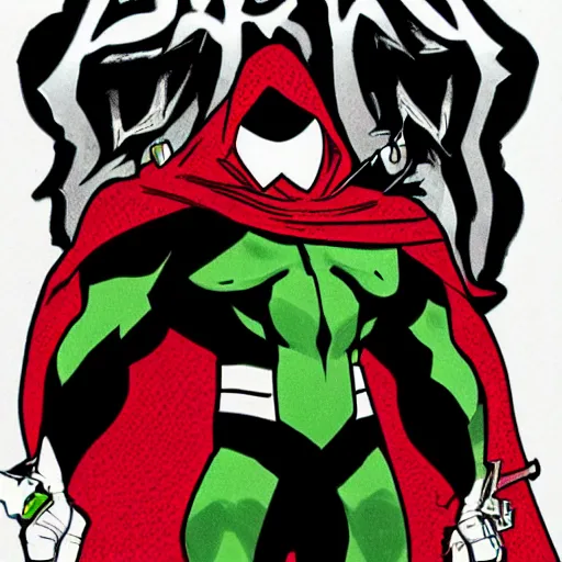 Image similar to Spawn by Todd-MacFarlene, SVG, Vector sticker, flat colors, full-body, uncropped, white-space-surrounding-subject