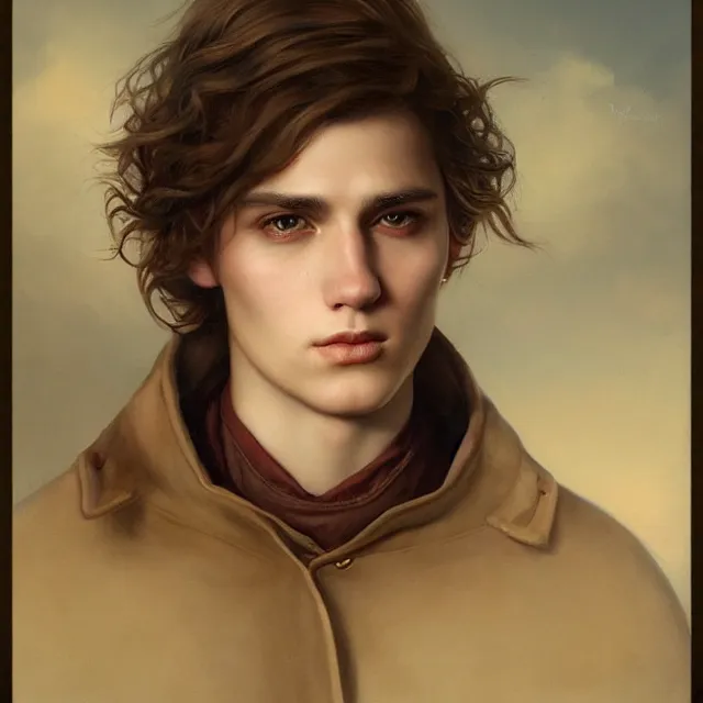 Prompt: a portrait of a content young man with short brown hair, art by tom bagshaw and manuel sanjulian