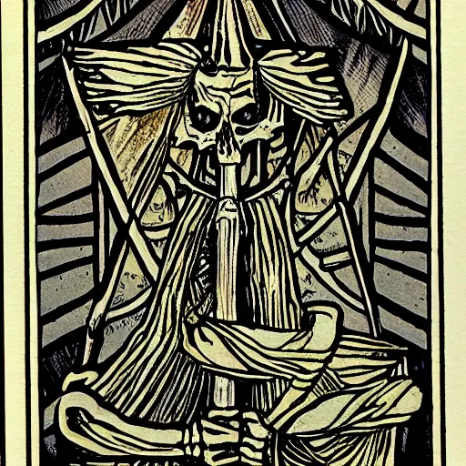 Prompt: Tarot Card, occult, tribal, symbolism, bones, highly detailed