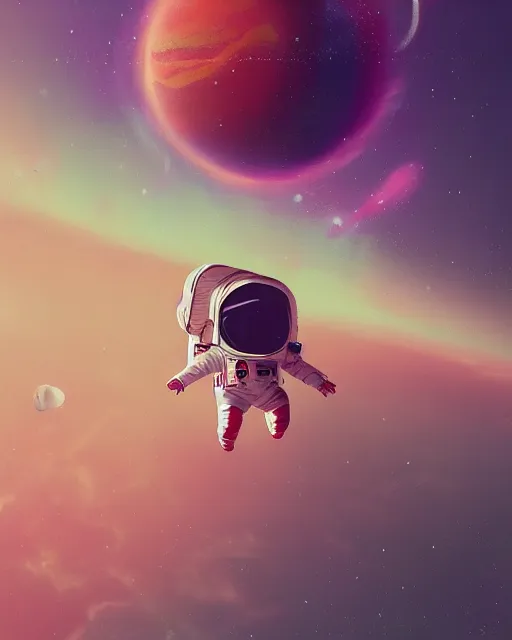 Image similar to a painting of an astronaut floating in space, poster art by mike winkelmann, behance contest winner, space art, sci - fi, poster art, 2 d game art