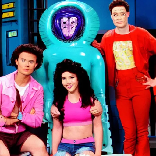 Prompt: aliens reenacting classic episodes of the eighties sitcom Saved By The Bell but with aliens instead