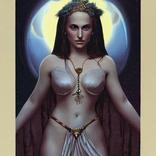 Prompt: portrait of teen natalie portman as a goddess, by gerald brom