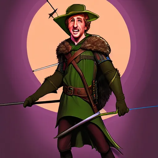 Image similar to a fantasy comic - style full portrait of young gene wilder as robin hood, digital illustration by ken taylor and sana takeda and jenny frison, character design, concept art, fine inking lines, vivid colors, dnd, highly detailed!, hd, 4 k, trending on artstation