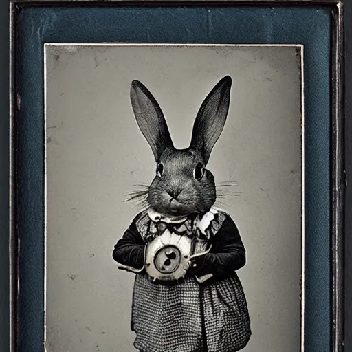 Prompt: a steampunk rabbit, victorian photograph