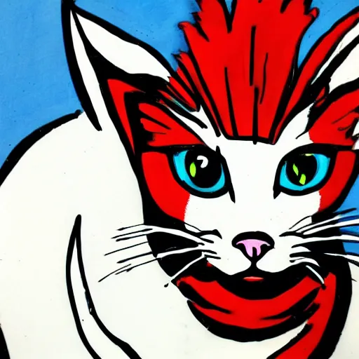 Prompt: white cat with black markings, todd mcfarlane art style,