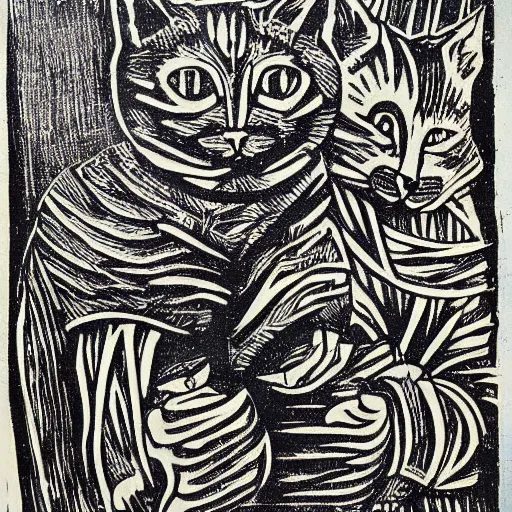 Image similar to cat woodcut print by Samuel Jessurun de Mesquita