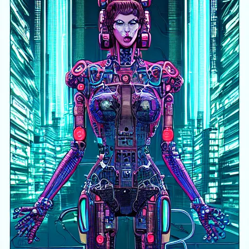 Image similar to a portrait of a beautiful cybernetic woman, wires, cyberpunk concept art by josan gonzales and philippe druillet and dan mumford and enki bilal and jean claude meziere