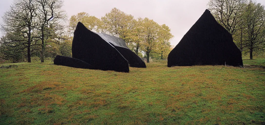 Image similar to scottish blackhouse designed by shigeru ban. fujinon premista 1 9 - 4 5 mm t 2. 9. portra 8 0 0.