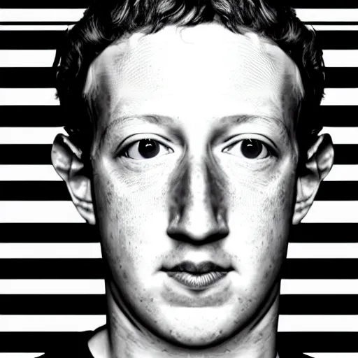 Image similar to seamless looping design of disembodied mark zuckerberg's head on striped white and black background