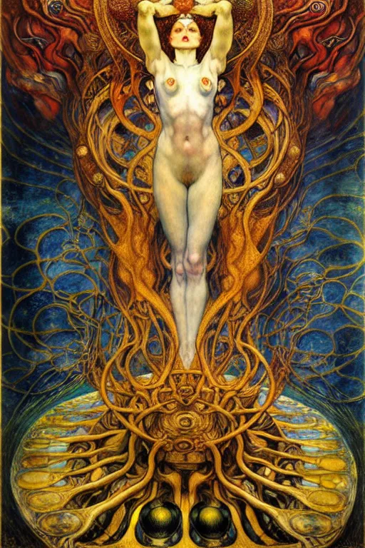 Image similar to Divine Chaos Engine by Karol Bak, Jean Delville, William Blake, Gustav Klimt, and Vincent Van Gogh, symbolist, visionary