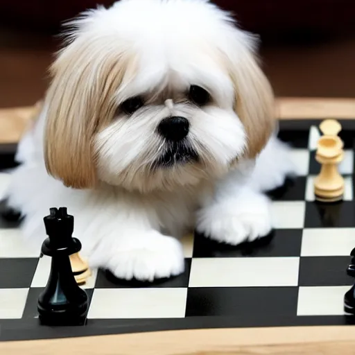 Prompt: shi tzu playing chess