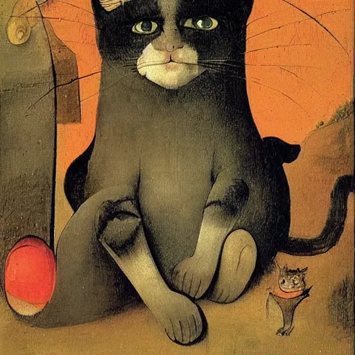 Image similar to stunning portrait of the cat of cheshire faithful to lewis carol's book description by hieronymus bosch