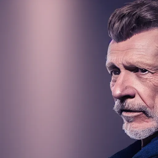 Image similar to tom holland as a rough dirty old man with a scruffy beard in a dark blue trenchcoat as the new doctor who, cinematic, volumetric lighting, f 8 aperture, cinematic eastman 5 3 8 4 film, photorealistic