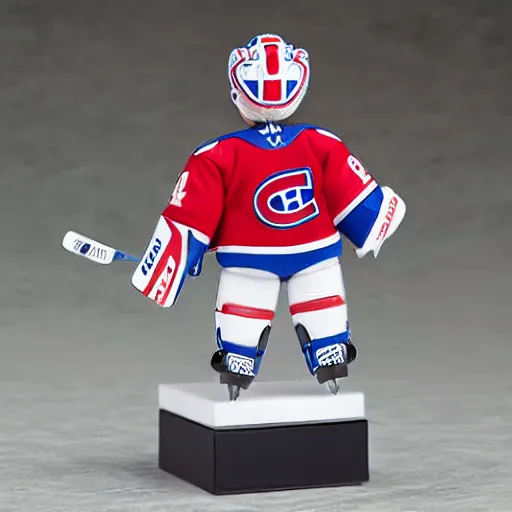 Prompt: high quality portrait flat matte painting of cute Nendoroid figurine of Carey Price Goaltender, in the style of nendoroid and manga NARUTO, number 31 on jersey, Carey Price Goaltender, An anime Nendoroid of Carey Price, goalie Carey Price, number 31!!!!!, full ice hockey goalie gear, Montreal Habs Canadiens figurine, detailed product photo, flat anime style, thick painting, medium close-up