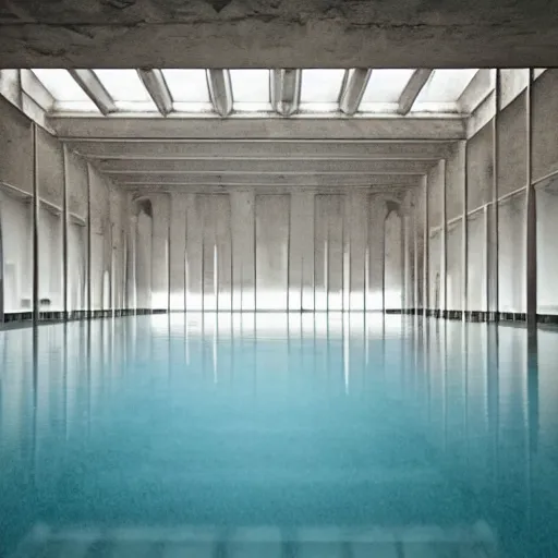 Image similar to endless infinite pool, interior, eerie, liminal space