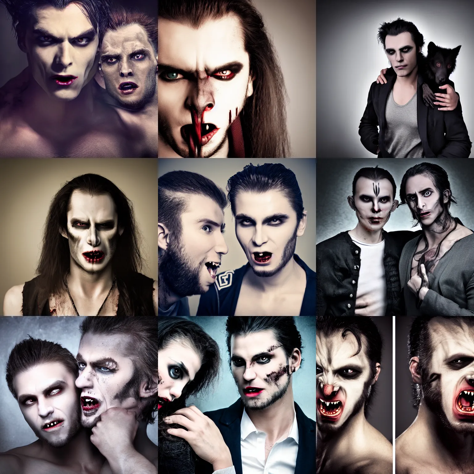 Prompt: a vampire crossbred with a werewolf, professional studio photo, dramatic ambient lighting, high resolution