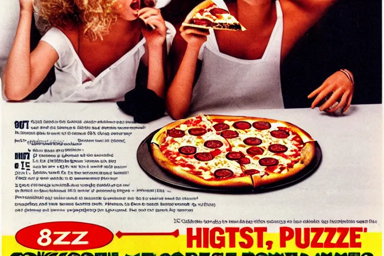 Image similar to 80s, pizza, advertisement, high quality