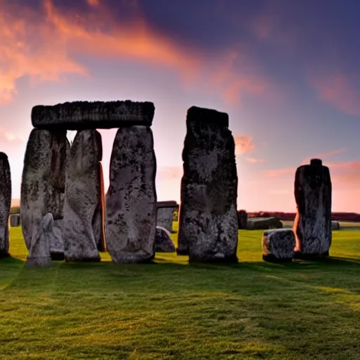 Prompt: stonehenge at sunset, professional photo