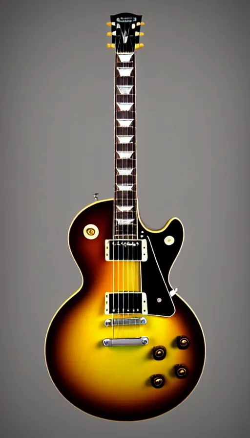 Image similar to stunning gibson les paul vintage sunburst, 3 d hyperrealistic 8 k image style, detailed render, studio photograph with dramatic lighting, depth of field