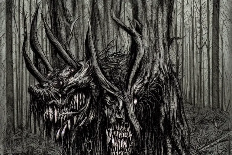 Image similar to mad wendigo in grim forest artwork by ben templesmith