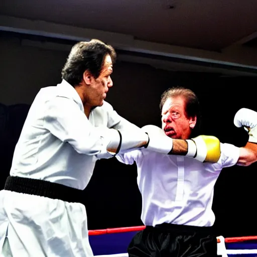 Image similar to Imran Khan beating up Nawaz sharif in a boxing match