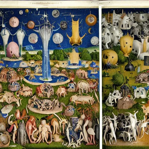 Prompt: a modern take on bosch garden of earthly delights, cross section detailed view