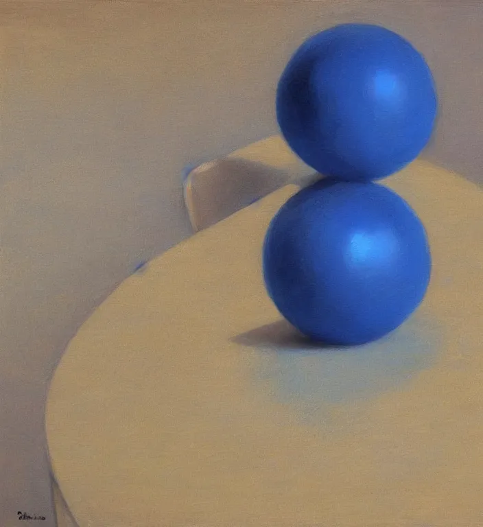Prompt: a blue ball on a table by Alvaro Castagnet