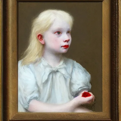 Image similar to girl with albino mouse, by alfred stevens