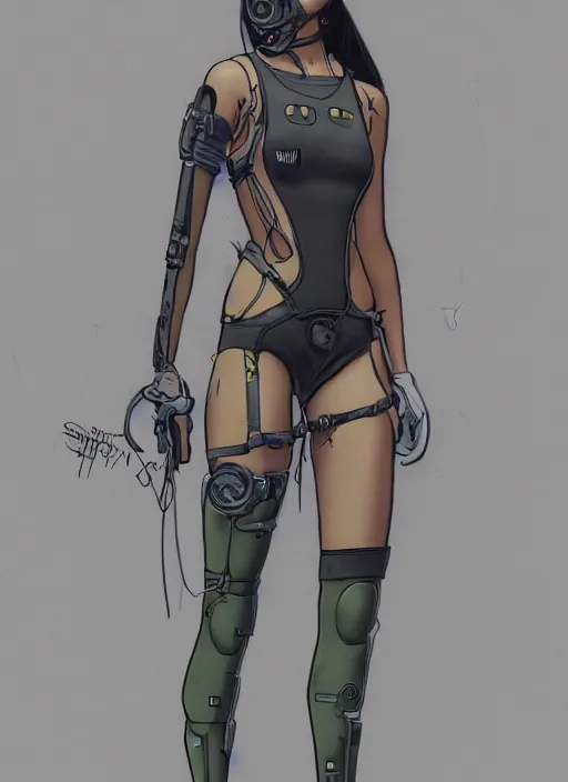 Image similar to cyberpunk athlete in tactical harness and jumpsuit. portrait by stonehouse and mœbius and will eisner and gil elvgren and pixar. realistic proportions. dystopian. cyberpunk 2 0 7 7, apex, blade runner 2 0 4 9 concept art. cel shading. attractive face. thick lines.