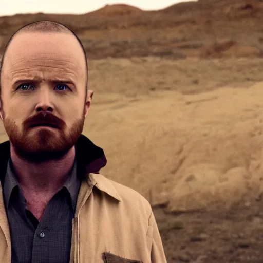 Image similar to Live Action Still of Aaron Paul dressed as and playing Walter White in Breaking Bad, real life, hyperrealistic, ultra realistic, realistic, highly detailed, epic, HD quality, 8k resolution, body and headshot, film still