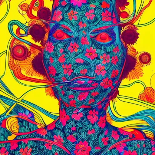 Image similar to psychedelic flower artwork by james jean, trending on artstation