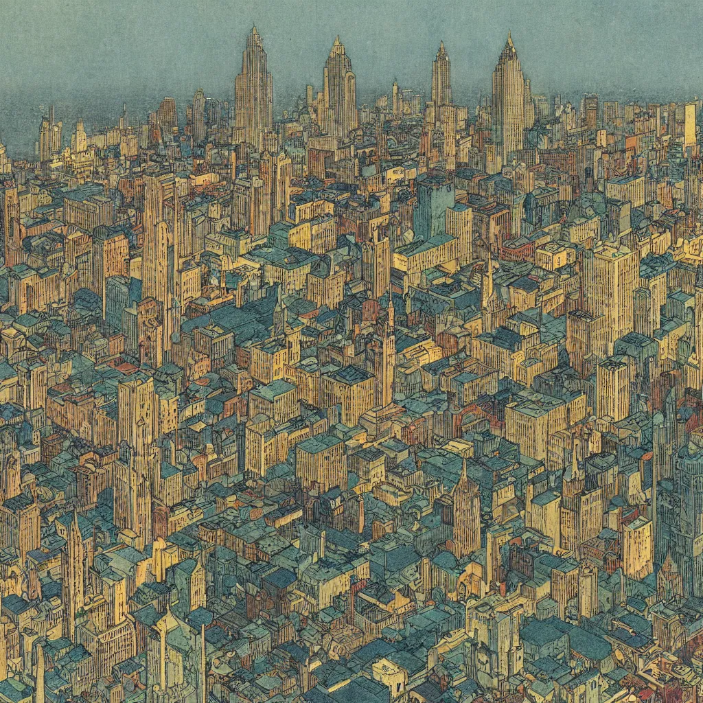 Image similar to highly detailed illustration of the milwaukee skyline, by edmund dulac, loish, and android jones, scans from museum collection