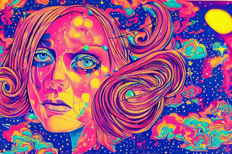 Image similar to an eye with stars and clouds, a pop art painting by martine johanna, behance contest winner, psychedelic art,