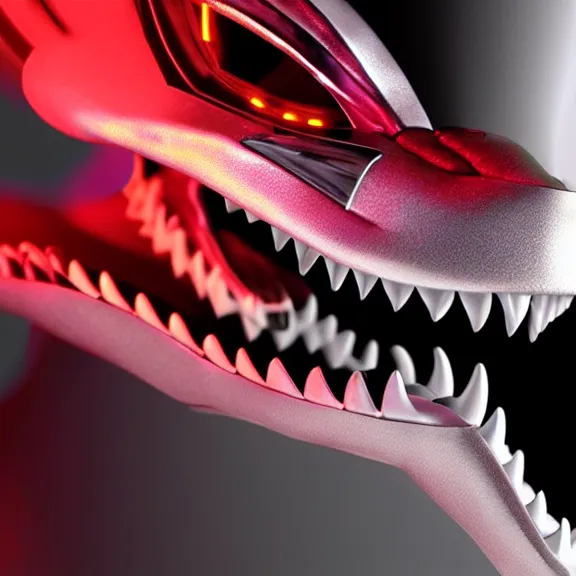 Image similar to close up mawshot of a cute elegant beautiful stunning anthropomorphic female robot dragon, with sleek silver metal armor, glowing OLED visor, facing the camera, the open maw being highly detailed and soft, with a gullet at the end, you looking into the maw, food pov, micro pov, vore, digital art, pov furry art, anthro art, furry, warframe art, high quality, 3D realistic, dragon mawshot, maw art, macro art, micro art, dragon art, Furaffinity, Deviantart, Eka's Portal, G6
