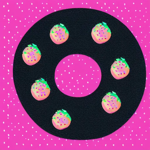 Image similar to strawberry frosted donut with sprinkles, pop art, album cover, shadow,