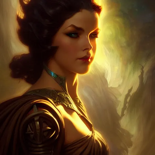 Prompt: female Planeswalker Magic the Gathering, dark fantasy, medium shot, intricate, elegant, highly detailed, digital painting, volumetric light, artstation, concept art, smooth, sharp focus, illustration, art by Gil Elvgren and Greg Rutkowski and Alphonse Mucha