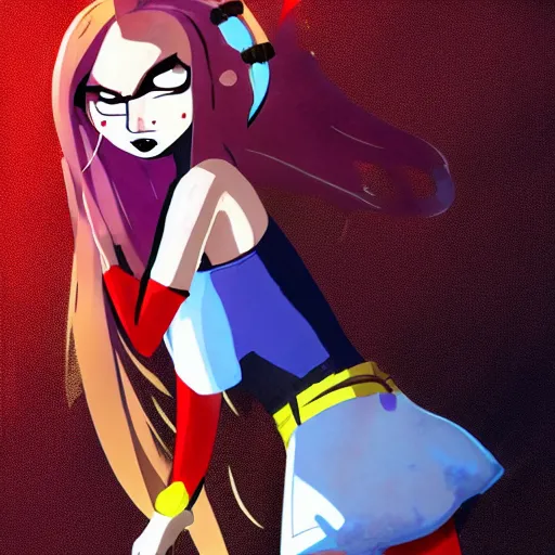 Prompt: female character inspired by harley quinn and star butterfly, artwork by studios ghibli