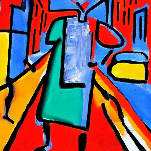 Image similar to man lost in new york city. expressionist painting.