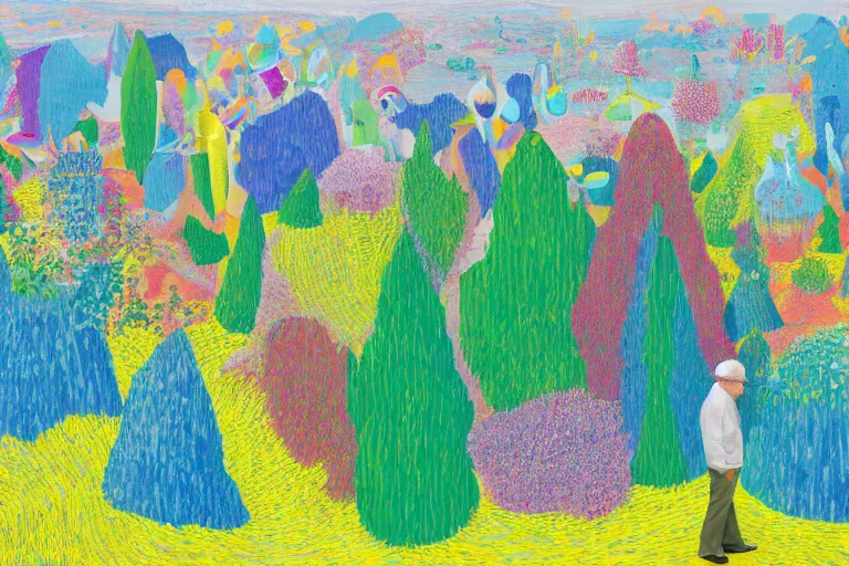 Image similar to a crystal and mushroom ridden world, extinct species, epic land formations, detailed, wide shot, created by david hockney. - h 4 0 0