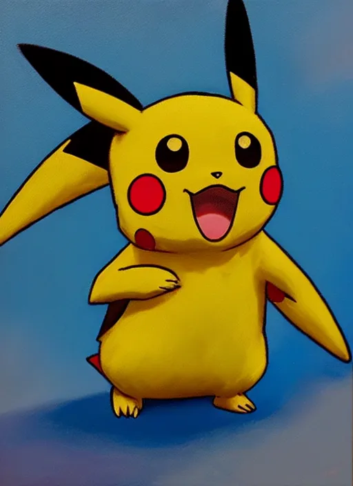 Prompt: a professional oil painting of pokemon pikachu smiling