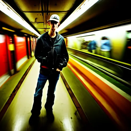 Prompt: tony hawk with his legs amputated on a subway train, photograph, saturated colors, emotional lighting, moody shadows, 4 k