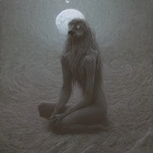 Image similar to werewolf girl by Beksinski