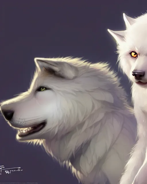 Image similar to character concept art of a cute young male anthropomorphic furry white wolf | | cute - fine - face, pretty face, key visual, realistic shaded perfect face, fine details by stanley artgerm lau, wlop, rossdraws, james jean, andrei riabovitchev, marc simonetti, and sakimichan, trending on artstation