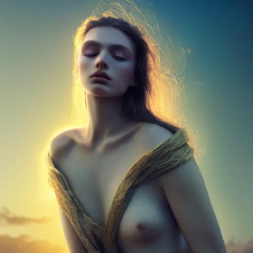 Image similar to photographic portrait of a stunningly beautiful female renaissance germanic pagan, in soft dreamy light at sunset, god rays, contemporary fashion shoot, by edward robert hughes, annie leibovitz and steve mccurry, david lazar, jimmy nelsson, breathtaking, 8 k resolution, extremely detailed, establishing shot, artistic, hyperrealistic, perfect face, octane render