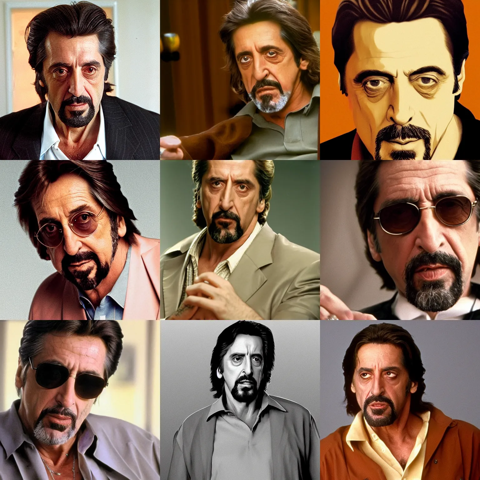 Prompt: a photo of Al Pacino as the Big Lebowski, accurate, photorealism, sharp focus