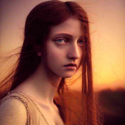 Image similar to photographic portrait of a stunningly beautiful renaissance emo female maiden in soft dreamy light at sunset, contemporary fashion shoot, by edward robert hughes, annie leibovitz and steve mccurry, david lazar, jimmy nelsson, breathtaking, 8 k resolution, extremely detailed, beautiful, establishing shot, artistic, hyperrealistic, beautiful face, octane render