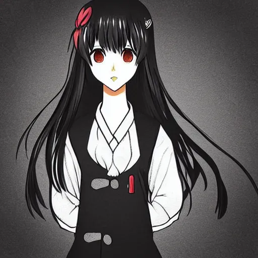 Image similar to “Detailed manga art of a beautiful Japanese girl holding a knife; loving expression; school uniform; high contrast; clean, sharp”