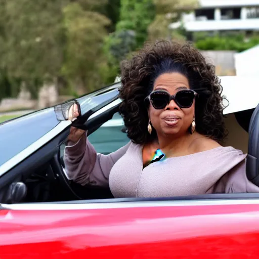 Prompt: oprah winfrey has road rage whilst driving a ferrari