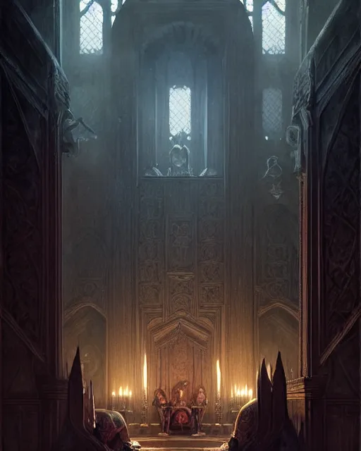 Image similar to middle ages throne room with a lot of people inside, dim light | | realistic shaded, fine details, realistic shaded lighting poster by greg rutkowski, diego gisbert llorens, magali villeneuve, artgerm, jeremy lipkin and rob rey