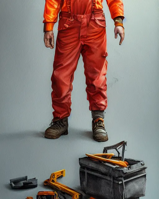 Prompt: highly detailed full body character portrait of a female red head in a construction worker costume, painting with detailed face by Hsiao-Ron Cheng, 8k, high quality, award winning masterpiece, HDR,